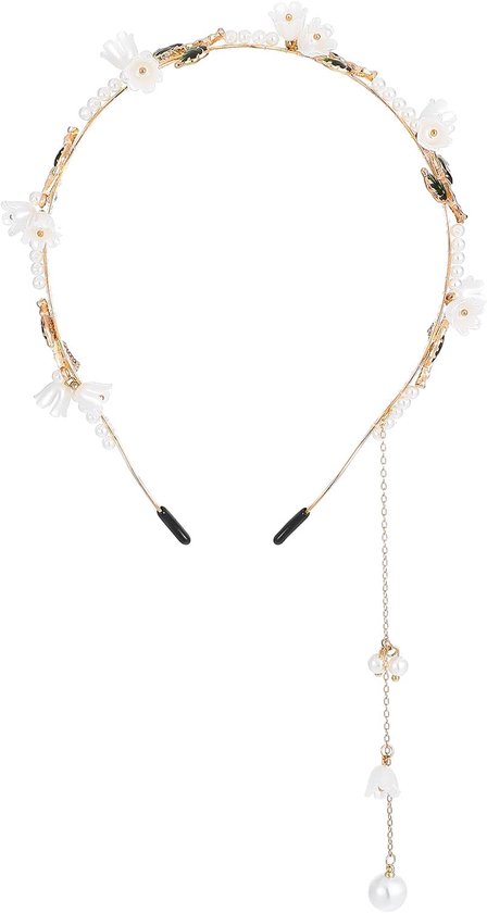 Foto: Gouden hoofdtooi boho bloemen haarsieraad communie meisjes bruid haarband bruiloft bloemenkrans haar dames met bladeren parels voor vrouwen ceremonie feest festival