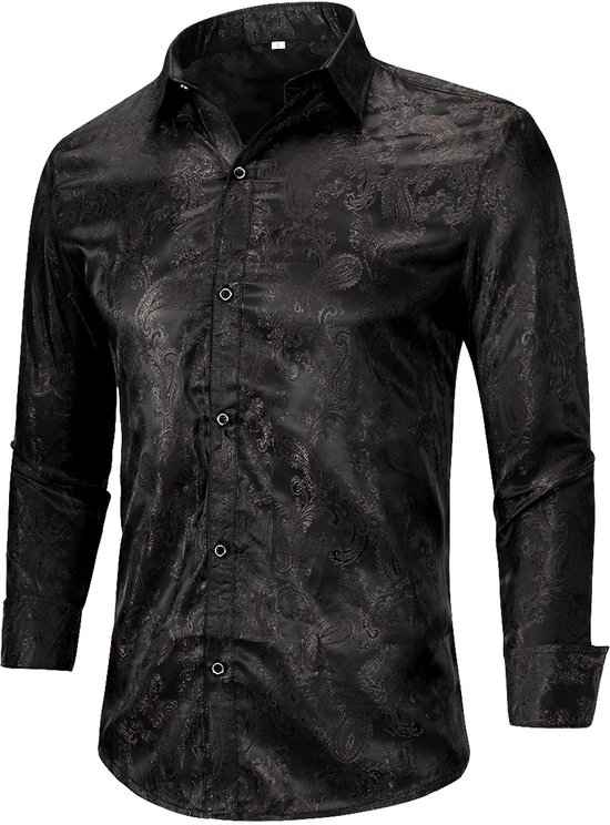 Allthemen Heren Borduurpatroon Overhemd met Omgeslagen Kraag - Lange Mouwen Overhemd - 3XL