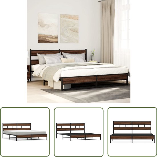 Bedframe zonder matras metaal bruin eikenkleur 180x200 cm kopen