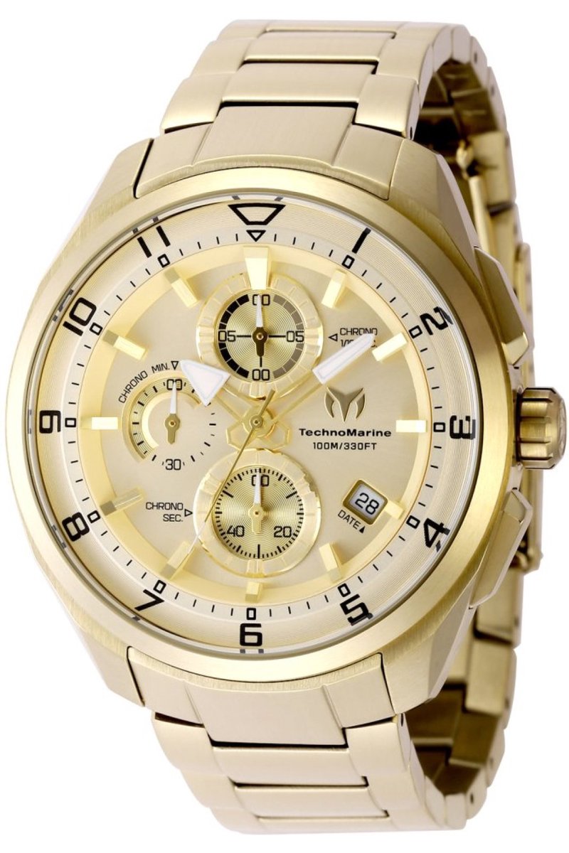 TechnoMarine OCEAN - QUANTUM TM-318130 Heren Horloge - Waterdicht - Analoog - Quartz Uurwerk - Roestvrij Staal met gouden Wijzerplaat - 44mm