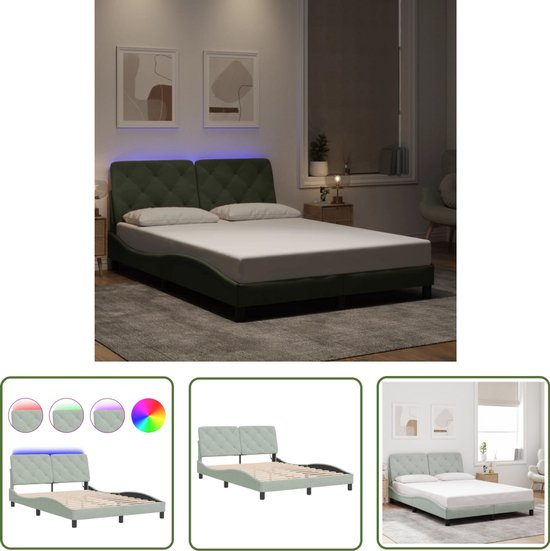 vidaXL Led Bed Frame - Cadre de lit confortable - Cadre de lit avec LED sans matelas velours gris clair 120x200 cm - Cadre de lit en velours - Cadre de lit gris - Cadre de lit deux places