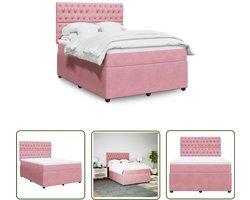 vidaXL Fluweel Bed - Boxspring - Boxspring met matras fluweel roze 140x190 cm - Rooskleurig Bed - Tweepersoonsbed - Boxspring Set