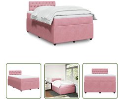 vidaXL Fluweel - Boxspring - Boxspring met matras fluweel roze 120x190 cm - Roze - Bed Frame - Matras