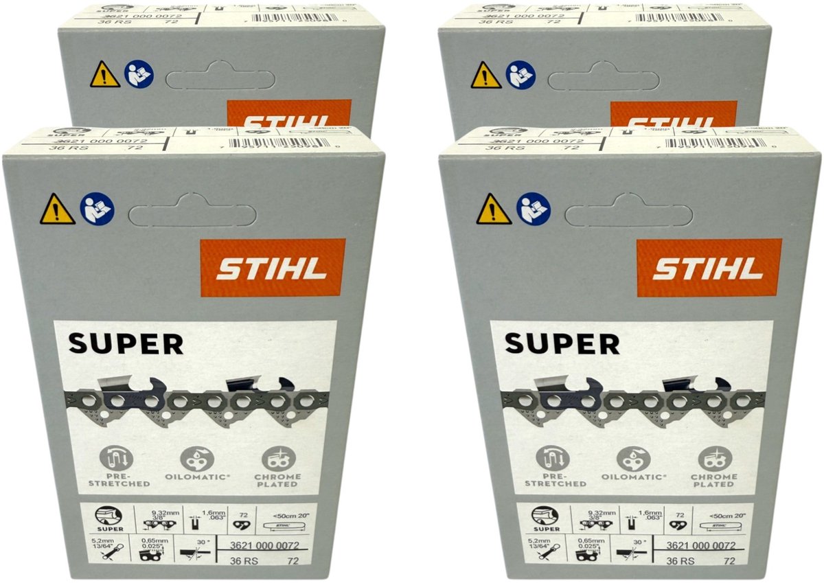 Stihl 4x 3/8" Rapid Super 3 (RS3) zaagketting 50 cm 3/8" 1.6 mm 72 TG 4 stuks ( 4x 36260000072 )
