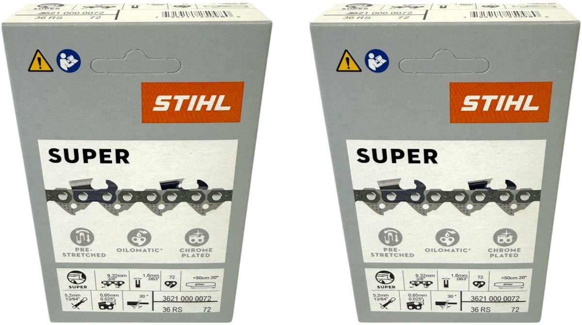 Stihl 2x 3/8" Rapid Super 3 (RS3) zaagketting 50 cm 3/8" 1.6 mm 72 TG 2 stuks ( 2x 36260000072 )