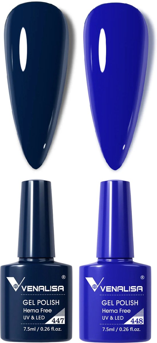 Venalisa UV Gellak Blauw Combi - 15 ml (2x 7.5 ml) - Blauwe Gellak - Gellac Blauw - Gellak Blue - Gellak Set Blauw - Gellak Kleuren - Venalisa Gellak - Gellak Nagellak