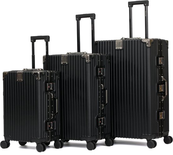 Ensembles de bagages Royal Swiss - Coffret 3 pièces - S/M/L - Valises à roulettes 360° - Valise à Roues - Ensembles de bagages - Bagage à main - 37/67/94 litres - Noir