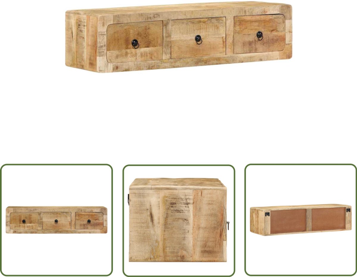 vidaXL TV Meubel - TV Kast - Tv-wandmeubel 100x32x25 cm massief hout ruw mangohout - Wandmontage - Mango Wood - Houten TV Kast