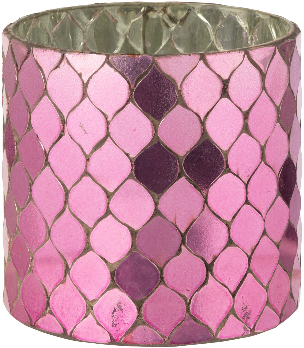 J-Line kaarshouder Cilinder Mozaïek - glas - fuchsia Roze