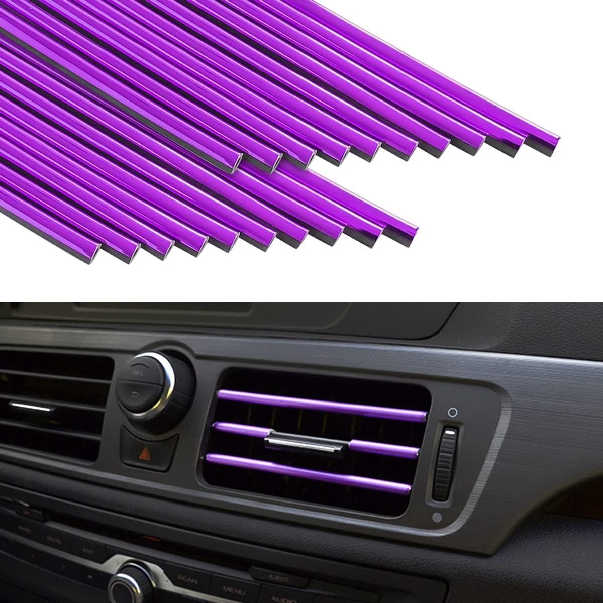 Image of 20-pack decoratieve strips voor auto-airconditioners - DIY decoratieve strips voor ventilatieroosters - Buigzame accessoires voor auto-interieurs - Decoratieve strips voor de meeste ventilatieroosters (paars)