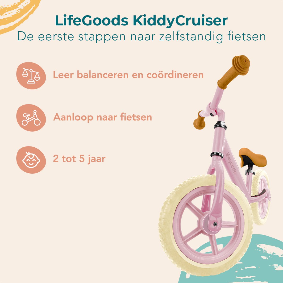 LifeGoods Loopfiets - Speelgoed 2 jaar en ouder - Jongens en Meisjes - Balance Bike - Loopfietsje - Pastelroze — afbeelding 2