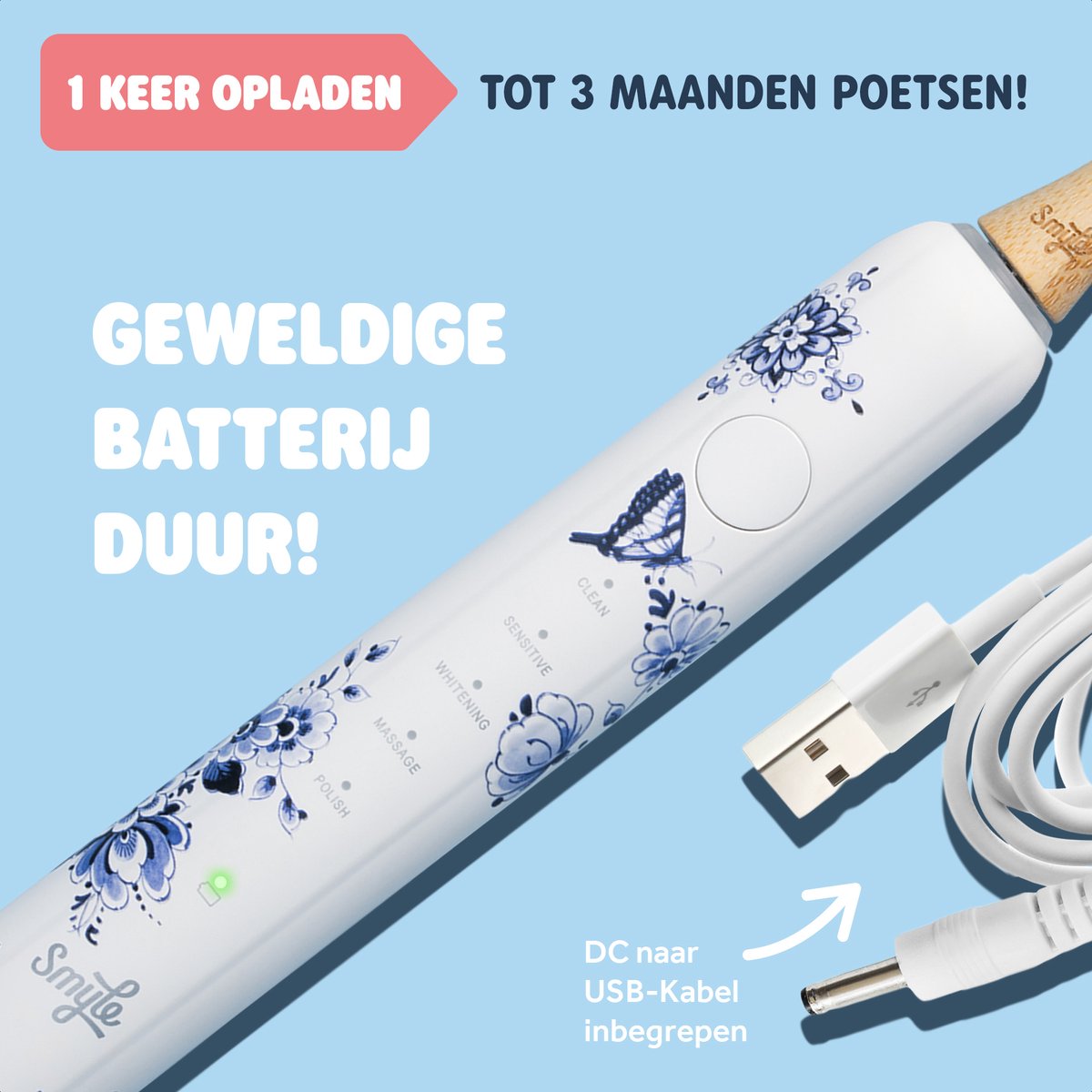 Afbeelding 2 van Smyle Sonische Elektrische Tandenborstel met Lange Batterijduur en Druksensor - Duurzaam en Effectief Poetsen - Delfstblauw