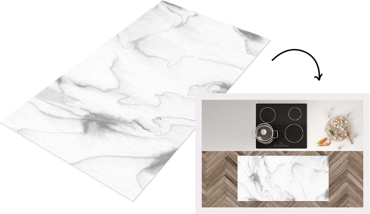 KitchenYeah Keukenloper 120x60 cm - Keukenmat vinyl Marmer - Grijs - Wit - Abstract - Marmerlook - Keukenmatten loper - Keuken vloerkleed tapijt