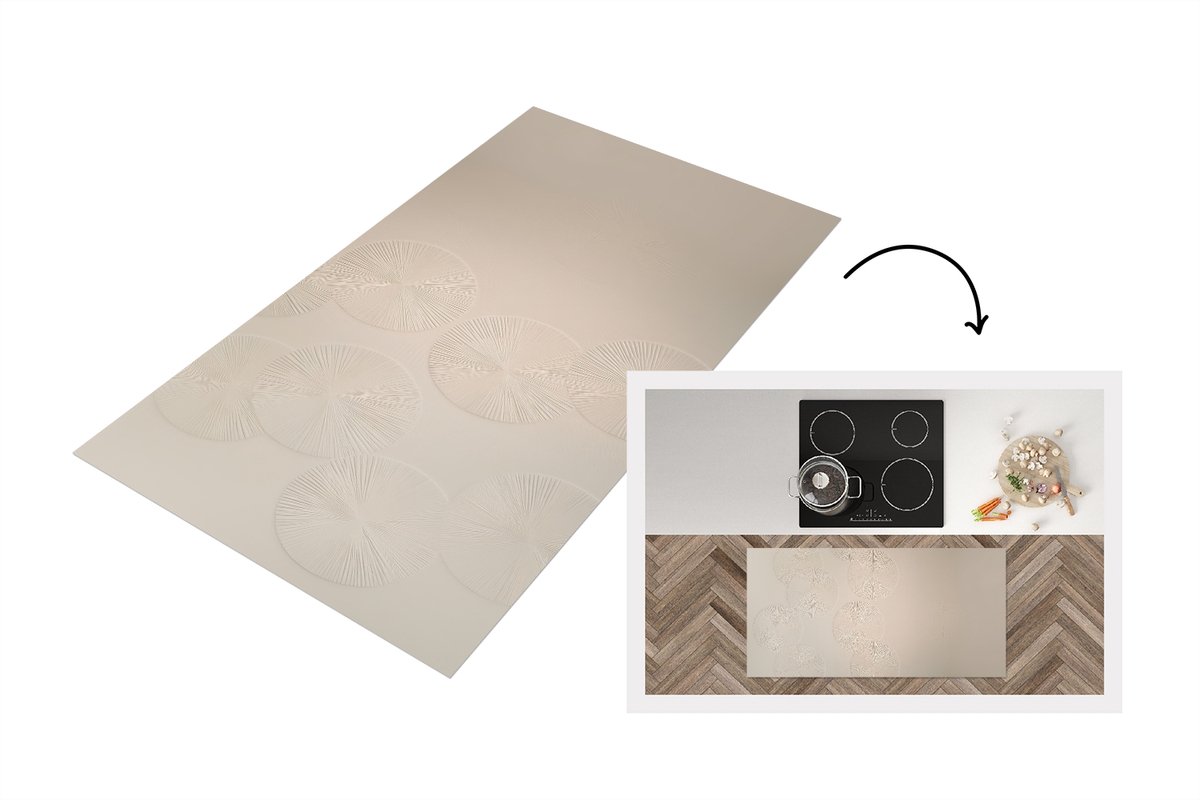 KitchenYeah Keukenloper 120x60 cm - Keukenmat vinyl Japandi - Beige - Modern - Keukenmatten loper - Keuken vloerkleed tapijt Japandi - Cirkels