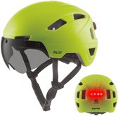 GOOFF® Pilot 3-in-1 Snorfiets Helm met Verlichting en Vizier - Speed Pedelec Fietshelm voor Volwassenen - NTA 8776 - Snorscooter Helm met LED Licht - Goedgekeurd voor Blauw Kenteken en E Bike - Dames en Heren - XL - Fluor Geel