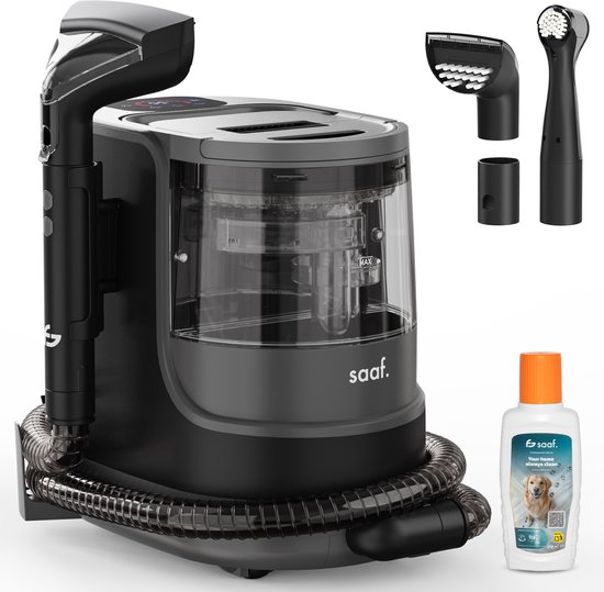 Vlekkenreiniger - Met Stoomfunctie tot 100°C - 7-Delige Set - Tapijtreiniger - met Vlekverwijderaar - Stoomreiniger - Bank Reiniger - Zwart - van Saaf