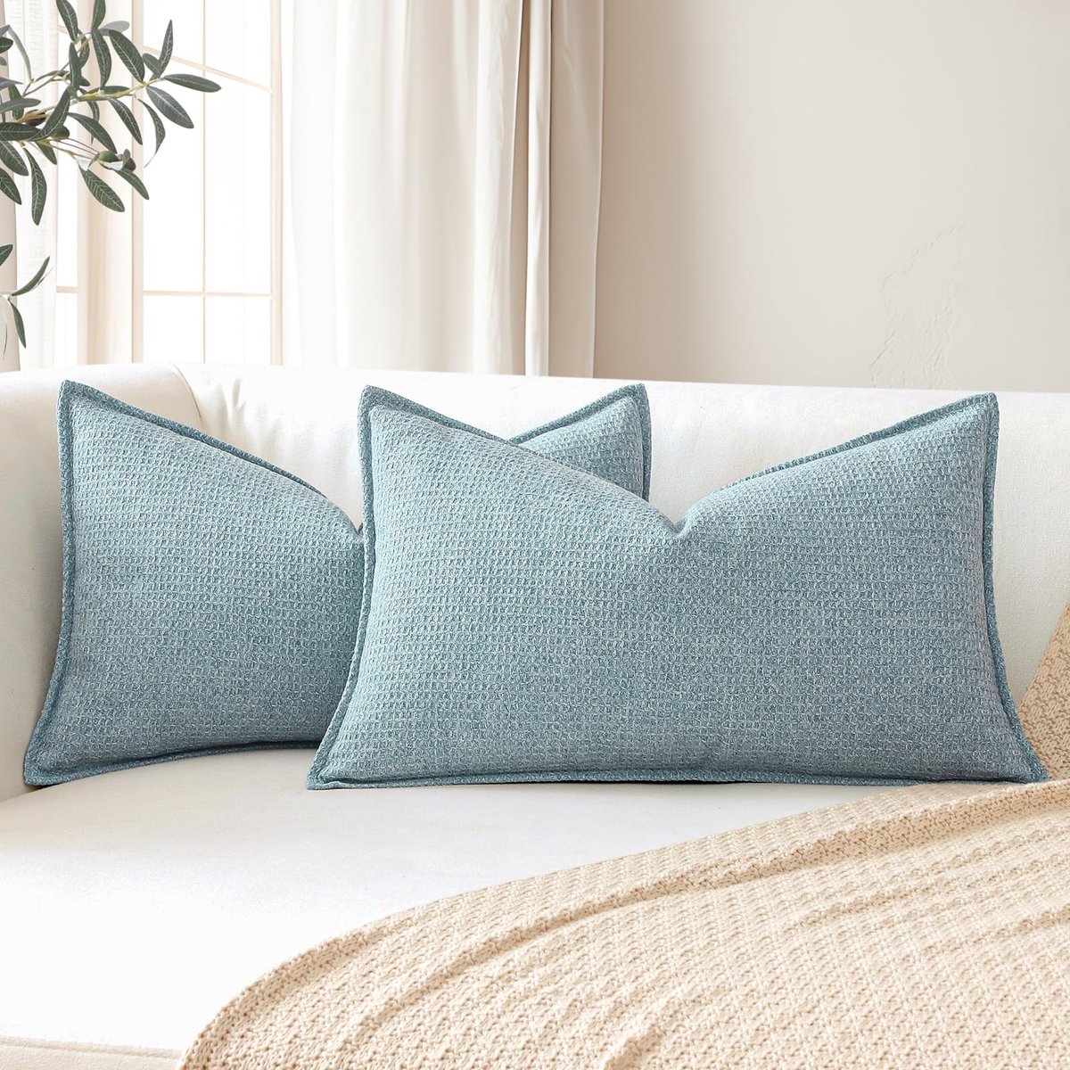 Ibenzoa® Set van 2 Zachte Decoratieve Kussenhoezen met 3D-Design voor Sofa en Slaapkamer, Lichtblauw