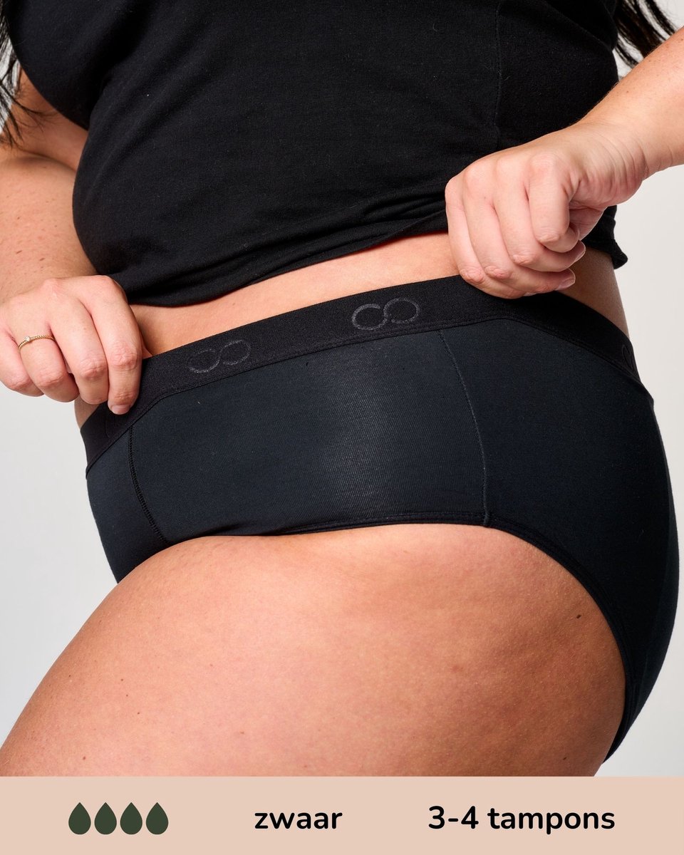 Moodies menstruatie ondergoed - Bamboe Hipster - zwaar kruisje - maat XXL - zwart