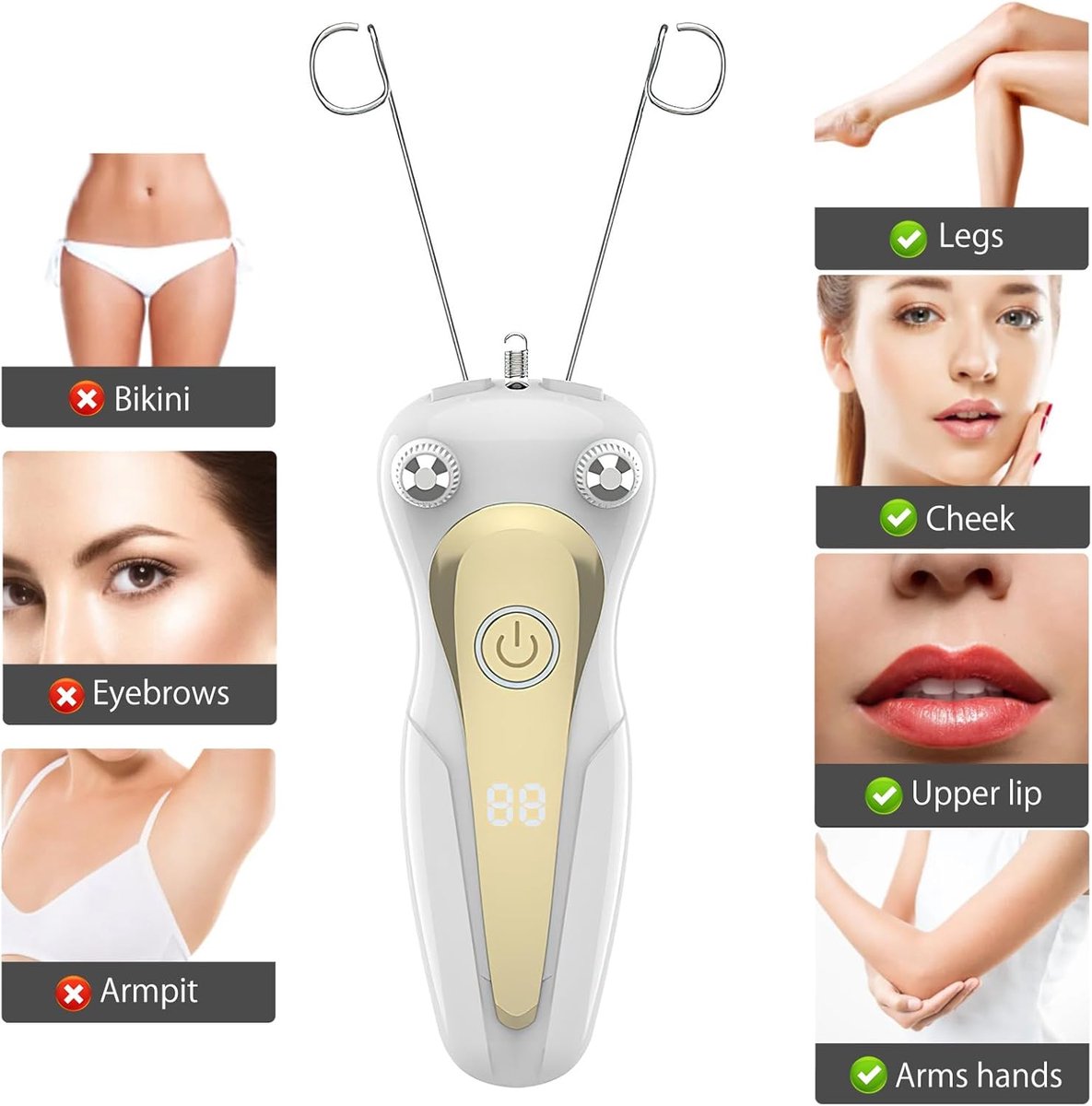Elektrische gezichts-epilator voor vrouwen - Elektrische gezichts-epilator - USB-gezichtsepilator met LED - Gezichtsepilator voor vrouwen - Gezichtsmassager - Scheerapparaat — afbeelding 4