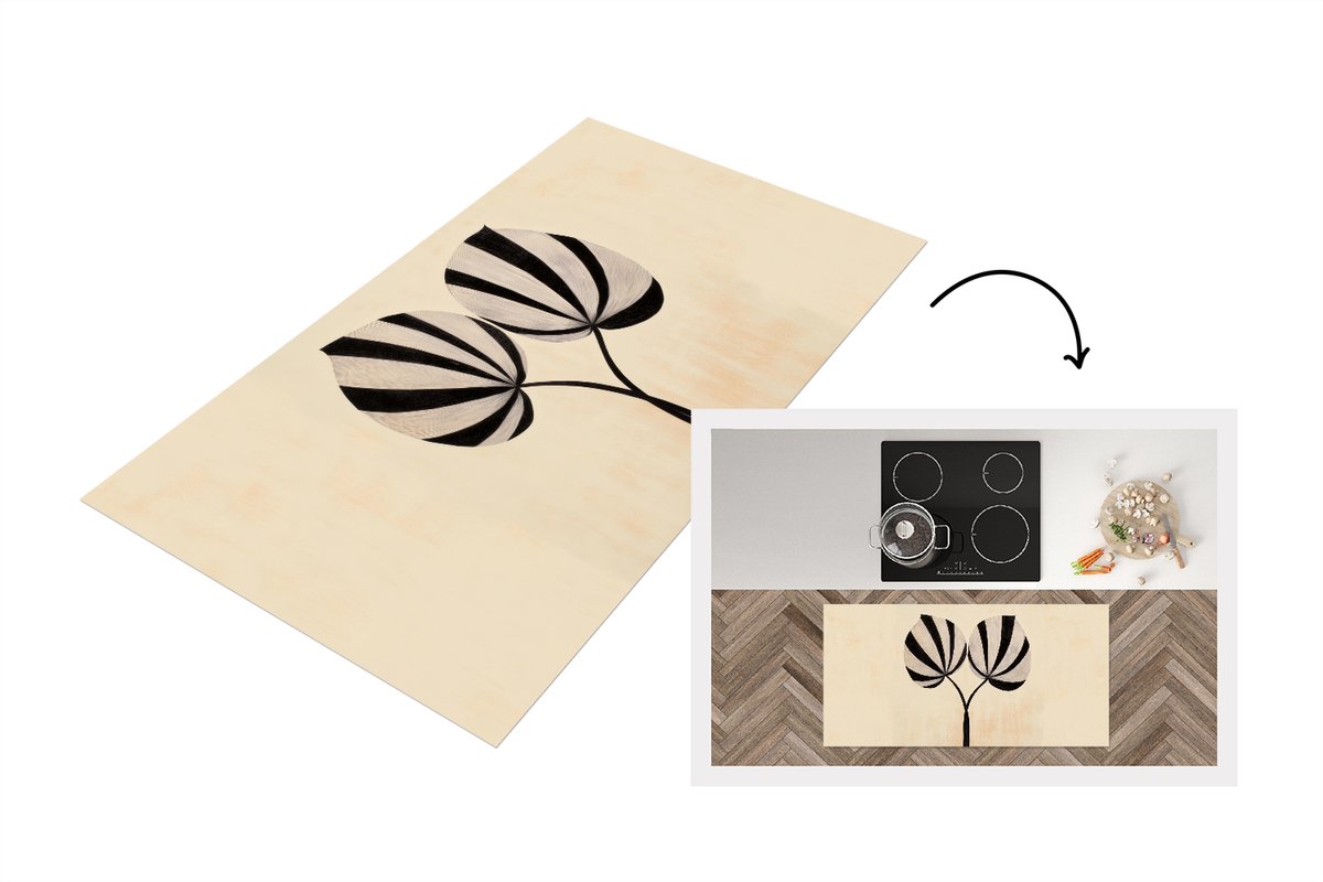 KitchenYeah Keukenloper 120x60 cm - Keukenmat vinyl Bladeren - Gestreept - Stengel - Beige - Keukenmatten loper - Keuken vloerkleed tapijt