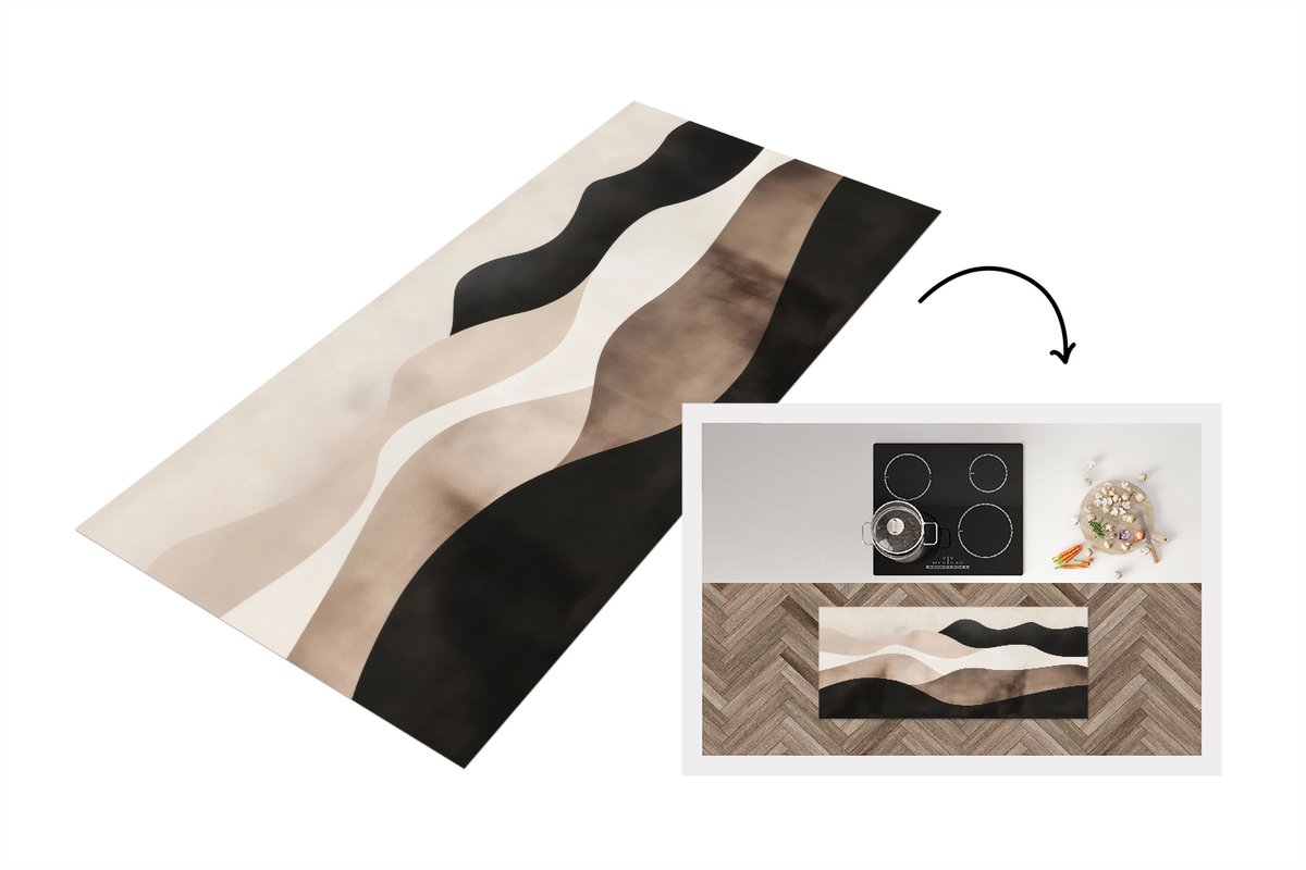 KitchenYeah Keukenloper 120x50 cm - Keukenmat vinyl Abstract - Landschap - Golven - Crèmekleur - Keukenmatten loper - Keuken vloerkleed tapijt Golven - Abstract - Crèmekleur