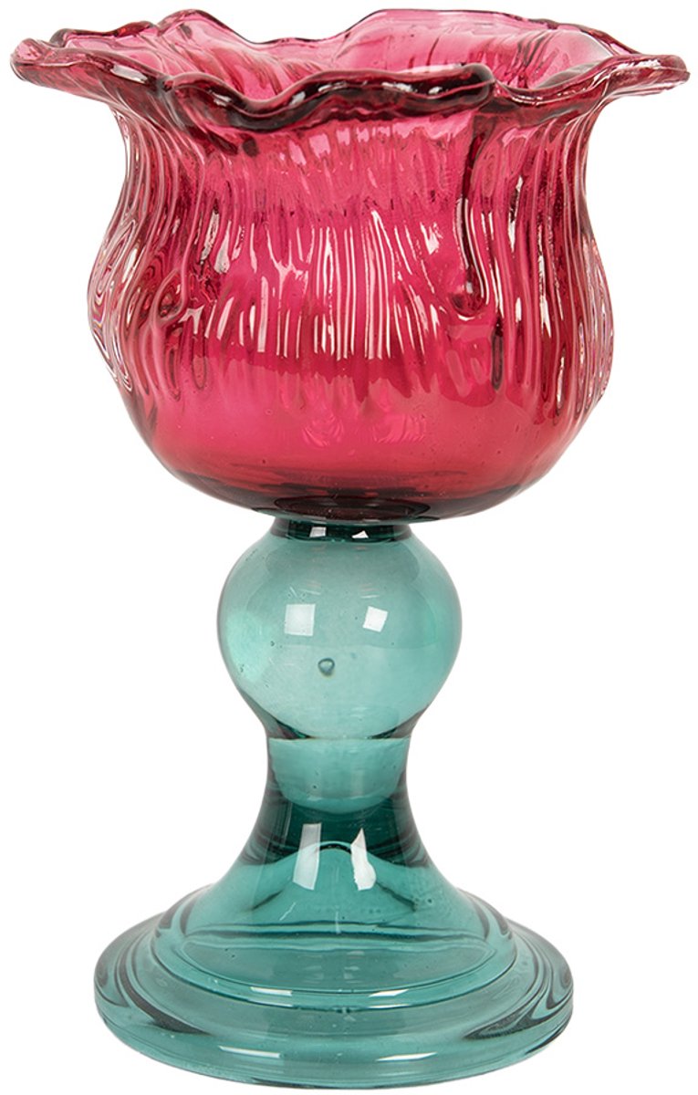 Clayre & Eef Waxinelichthouder Ø 10x16 cm Roze Glas