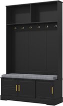 Kapstok met schoenenbank, garderobekast, 6 drievoudige haken, vrijstaand, ruimtebesparend, voor entree, gang, zwart, 120×40×191cm