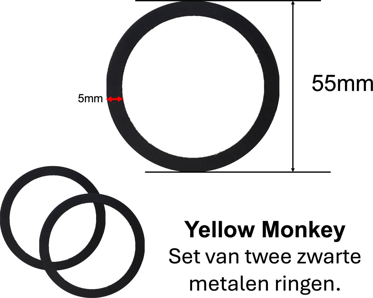 Yellow Monkey Metalen Ring Zwartvoor Magnetische telefoonhouder set van 2 stuks.