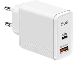 50W Snellader met QC 5.0 USB + PD3.0 USB-C - Super Fast Charging Adapter Lader geschikt voor telefoons, tablets etc. - wit