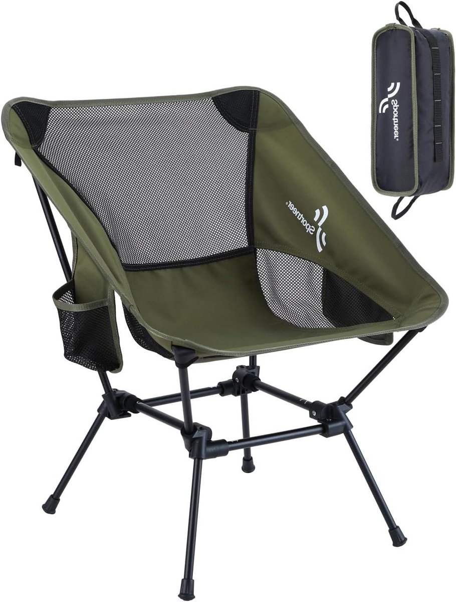 Opvouwbare en lichte campingstoel voor buiten - compacte strandstoel voor kamperen en wandelen in legergroen (1 stuk)