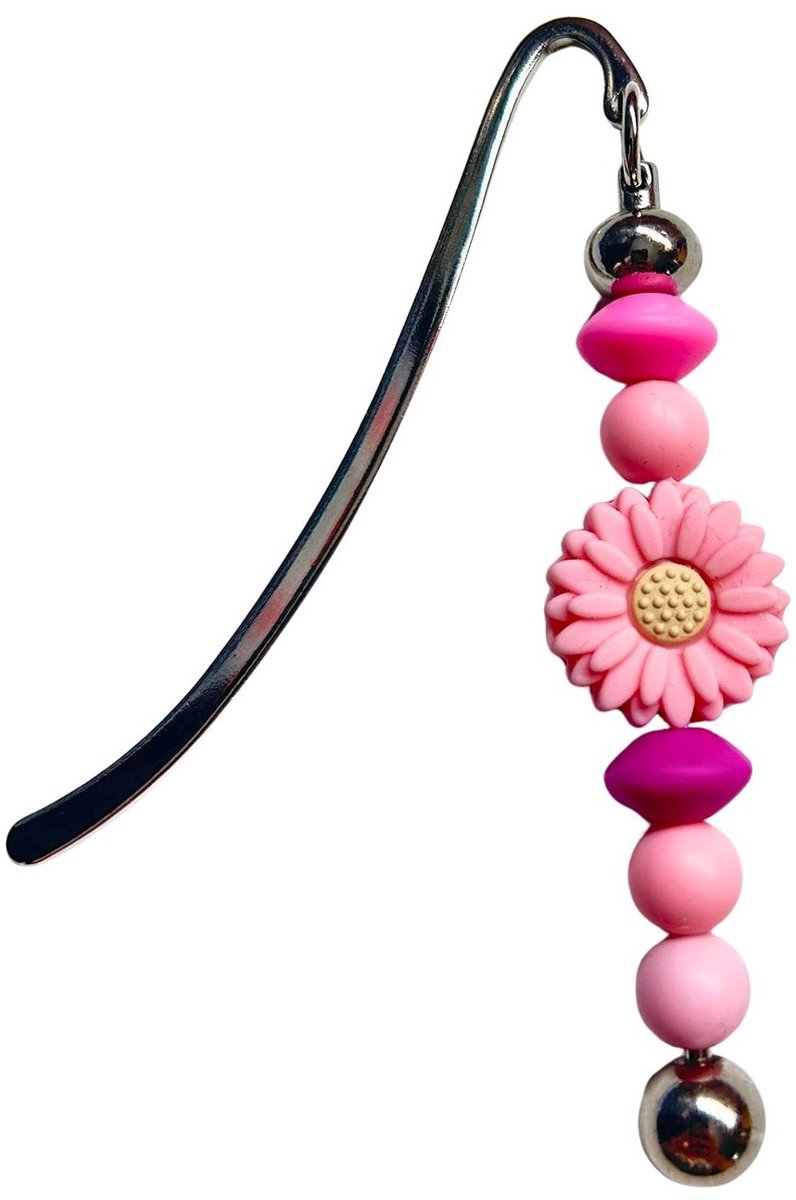 2 Love It Bloem Roze - Boekenlegger - Metaal - Siliconen - Roze - Zilverkleurig