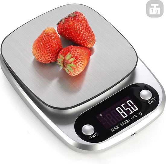 GIBOHOM digitale keukenweegschaal, 10 kg hoogprecies 1 g/0.1 oz elektronische keukenweegschaal van roestvrij staal met LCD-display en tarrafunctie, professionele keukenweegschaal met 6 meeteenheden