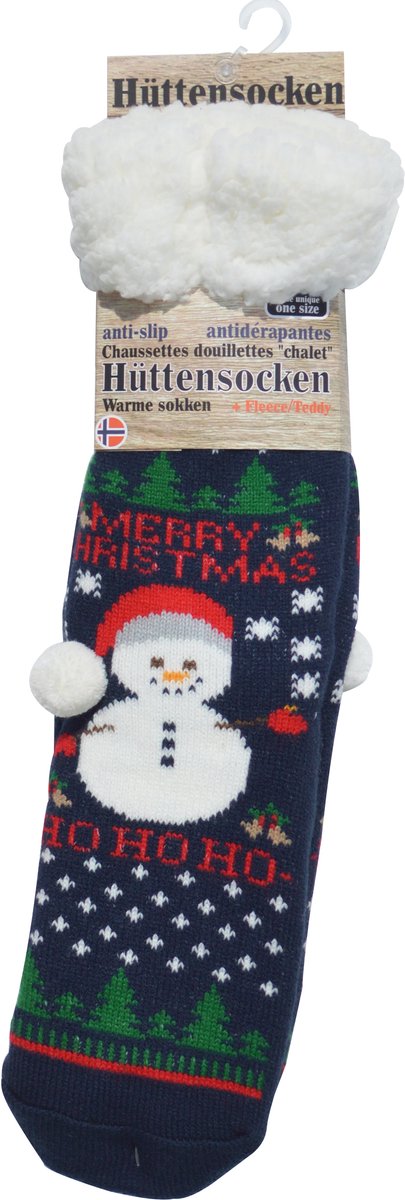 Kerst sokken - Happy Holidays - warme huttensocken mét anti slip - onze size - sneeuwman