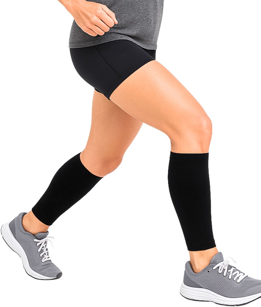 KANGKA Compressie Kuitbrace maat L - Scheenbeen Brace - Calf Compression Sleeve - Elastisch Scheenbeen bandage - Zwart