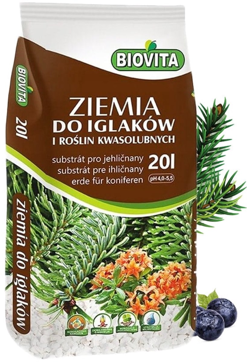 Biovita - Zuurminnende Planten Aarde - 20L - Met Organische Meststoffen - pH 4.0-5.5