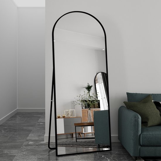 CASSILANDO Vloerspiegel, 162 x 53 cm, frame van aluminiumlegering, staande spiegel, volledige lengte spiegel met standaard, grote wandspiegel in de slaapkamer, kleedkamer (goud