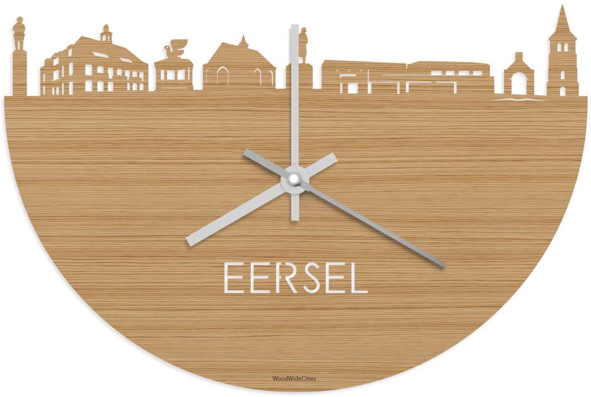 Skyline Klok Eersel Bamboe hout - Ø 40 cm - Stil uurwerk - Wanddecoratie - Meer steden beschikbaar - Woonkamer idee - Woondecoratie - City Art - Steden kunst - Cadeau voor hem - Cadeau voor haar - Jubileum - Trouwerij - Housewarming - WoodWideCities