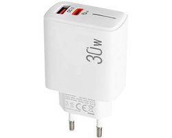 30W USB-C + USB-A Snellader - Multi Protocol Oplader Adapter met PD3.0, PPS, QC3.0 - Geschikt voor telefoons, tablets etc. - wit