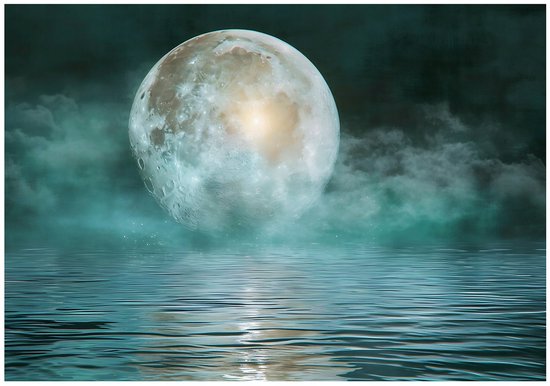 WALLARENA - Fotobehang - 400x280 cm - Fototapete met maan, natuur en zee voor slaapkamer en salon, vliesbehang