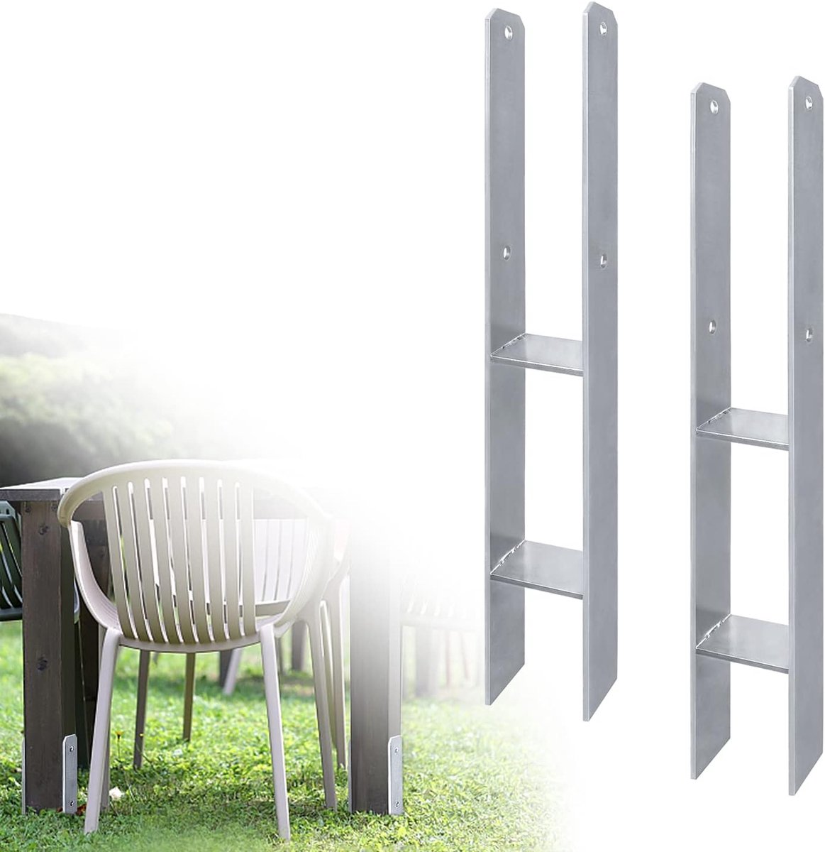 2 x H-anker paaldrager Riegelsberger in gegalvaniseerde uitvoering bodemhuls paalanker, materiaaldikte 5 mm, 81x600 mm