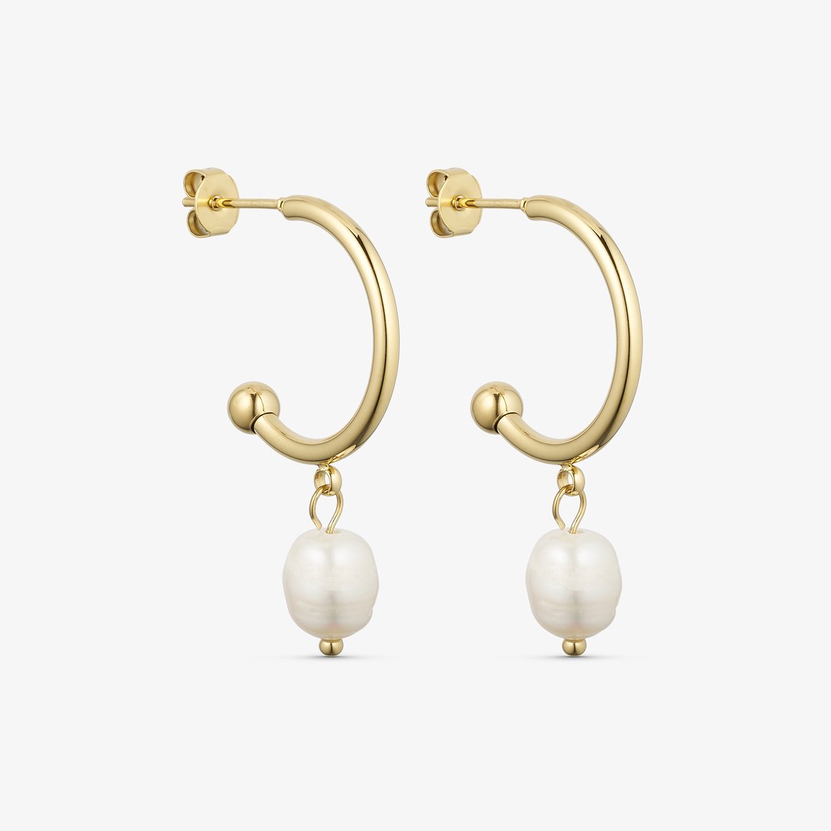 Wolff jewelry - pearl hoops - Gold Plated - Oorringen - Verguld - Goudkleurig - Waterproof - Dames - Cadeau - dochter - vrouw – vriendin – moeder - verjaardag