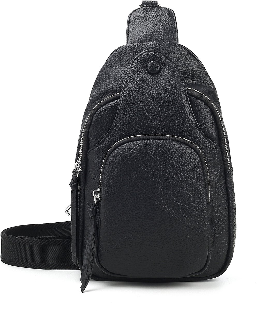 Dames Crossbody Rugzak Zwart - Damestas Schuine Rugtas - Sling Bag - Cadeau Vrouwen - Trendy Tassen - Crossbodytas