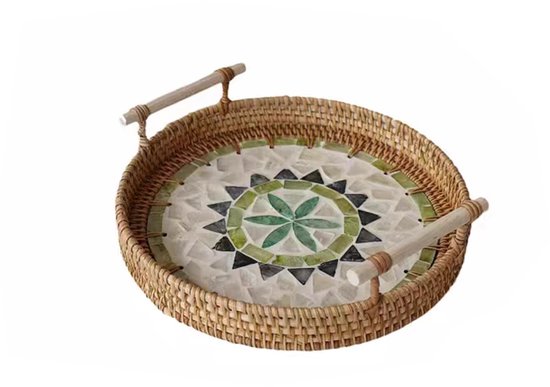 Kadax Rieten dienblad met handvat, picknickmand, serviesdienblad