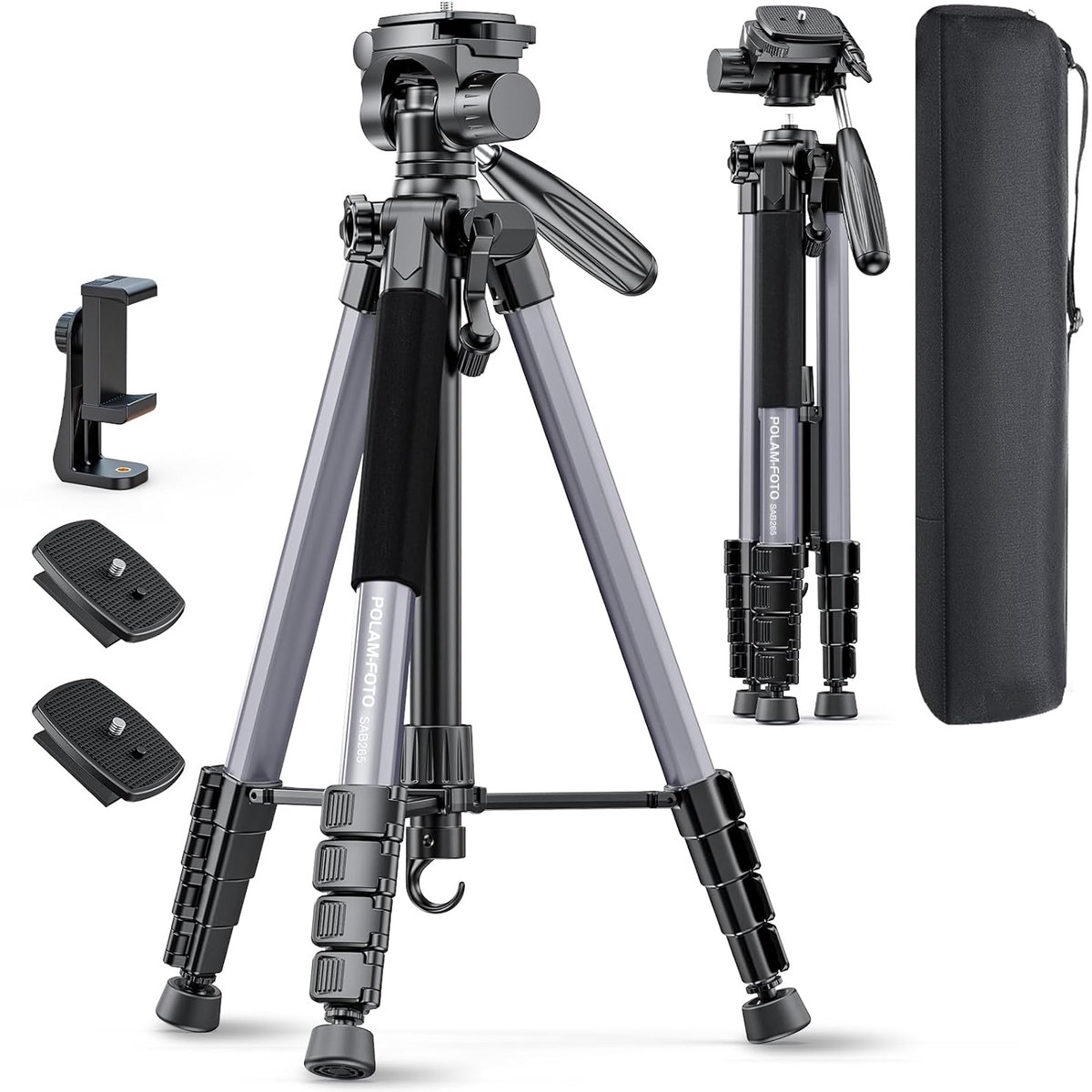 Professioneel aluminium camera statief - stevig en compact - 188 cm - grijs