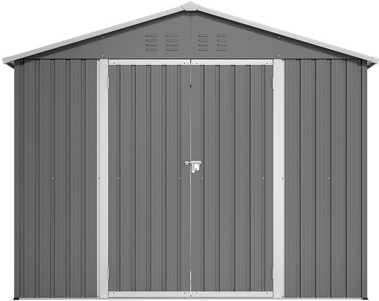 Abri de jardin en métal gris Pugsdrly 8 x 6 pi avec porte à charnière, anthracite - Idéal pour ranger les outils et équipements de jardin