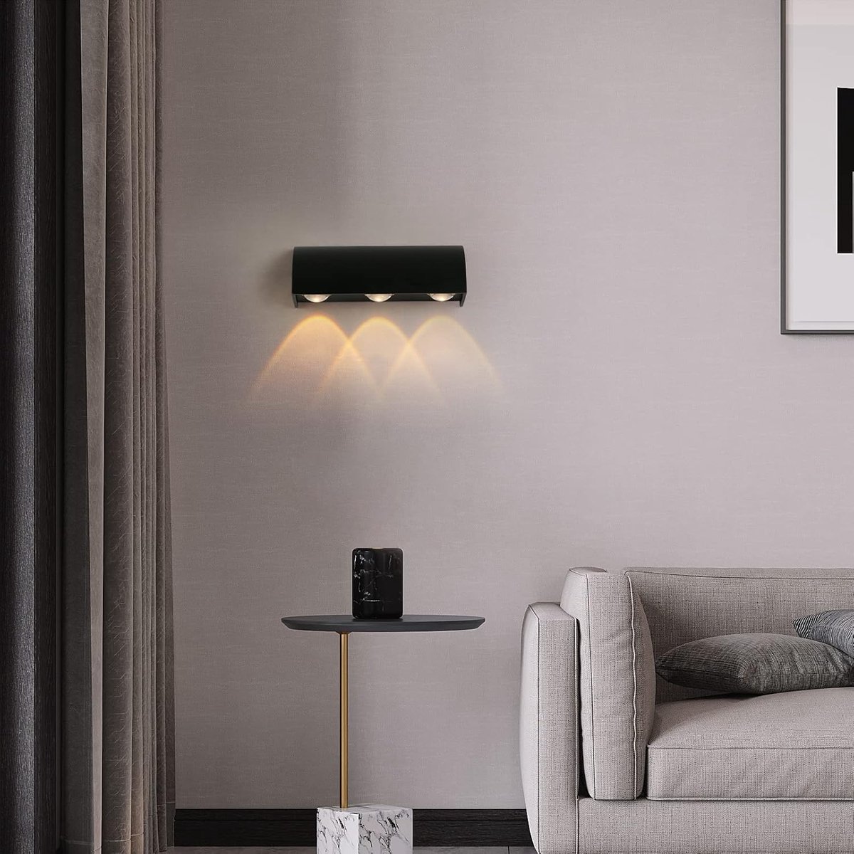 Haobosic - 9W LED-wandlamp voor buiten in zwart aluminium, waterdicht IP65, 3000K warm licht, voor terras, balkon en tuin