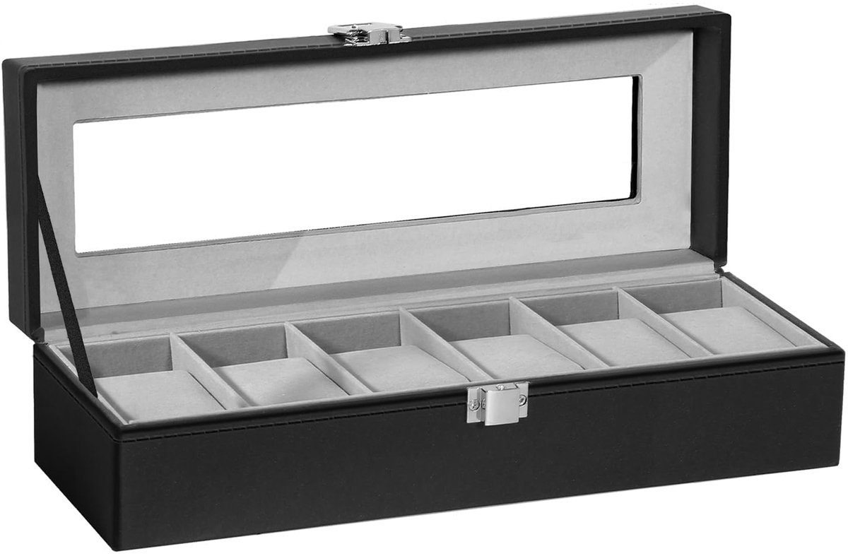 Uten Horlogedoos - Luxe Horloge Box - Geschikt voor Horloges en Sieraden - 6 vakken - Zwart Grijs