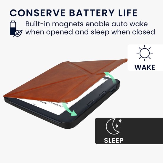 kwmobile e-reader hoesje geschikt voor Kobo Libra 2 hoes - Ereader flip case met standaard - E reader cover van kunstleer - In bruin van Merkloos — afbeelding 4