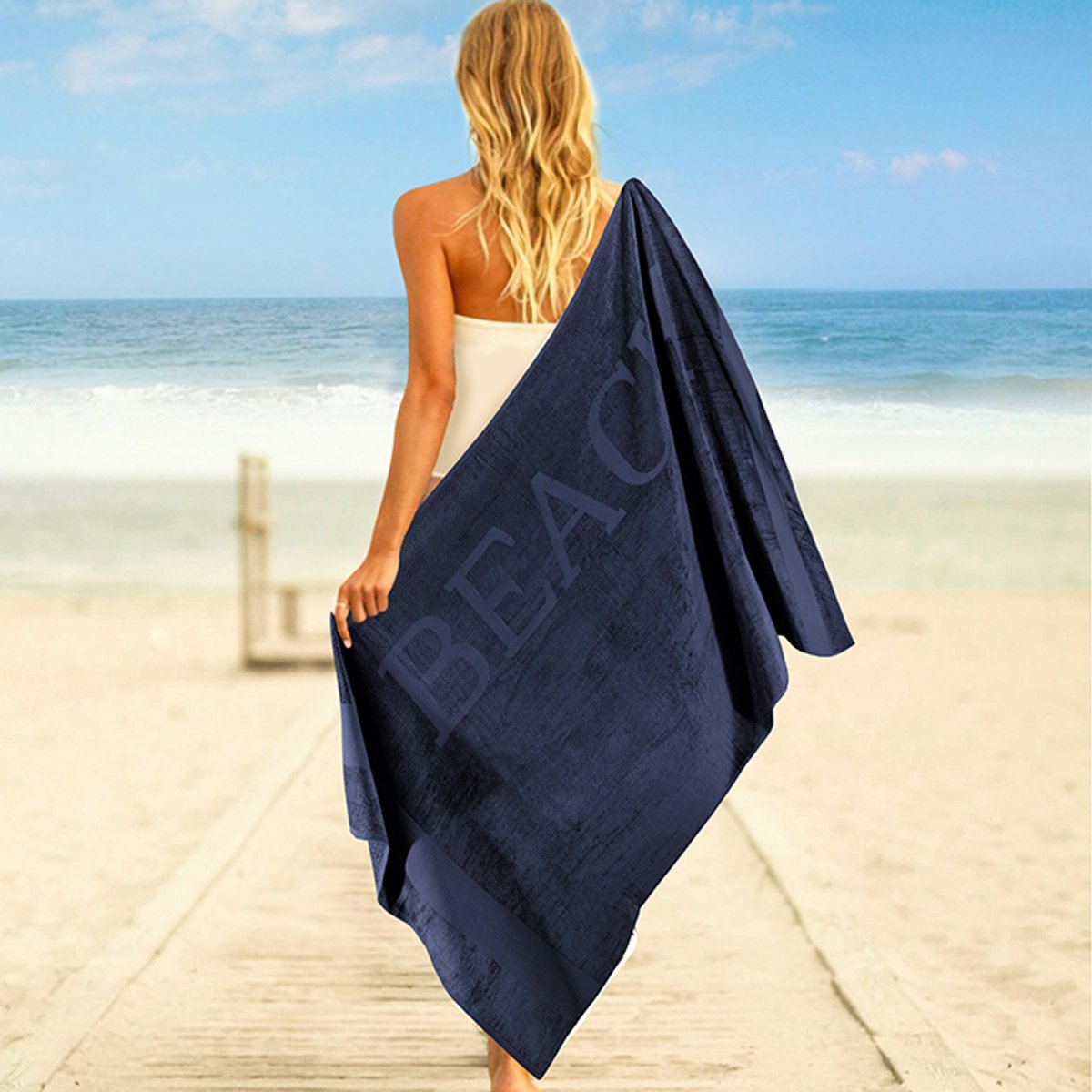 Zavelo Strandlaken 100x200 cm - Ocean - Navy - Extra groot - 100% Katoen - Heerlijk Zacht - Strandhanddoek - Badlaken