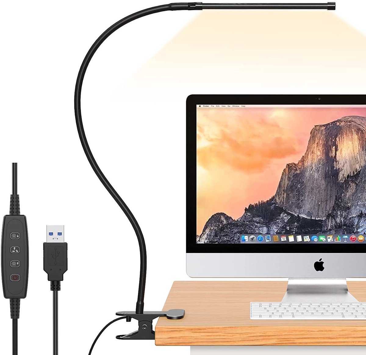 Rosnek LED Bureaulamp - 10W Bureaulamp met Klem - 3 Kleurmodi & 10 Helderheidsniveaus - Flexibele zwanenhals - Eenvoudig te bevestigen leeslamp voor hoofdeinde (40cm)